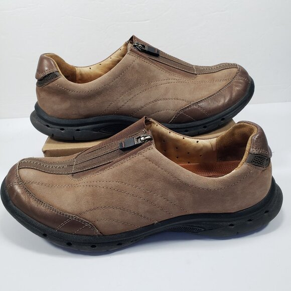 Clarks Unstructured Shoes Men's 8M Zip Slip On Casual Brown Beige - Picture 4 of 8